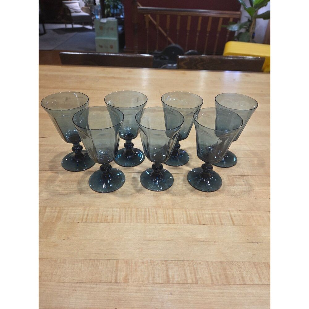 Vintage Lenox Midnight Mood Smoke Gray Wine Goblets Water Glasses 5.5" Set of 7